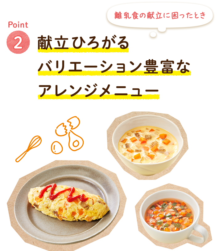 Point2 献立ひろがるバリエーション豊富なアレンジメニュー