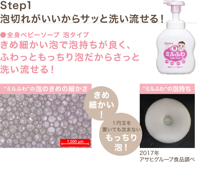 Step1 泡切れがいいからサッと洗い流せる！